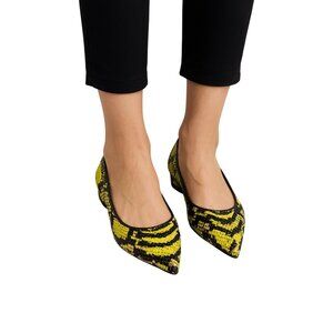 Embroidered Size 6.5 Snake Ballet Casual Flats Green & Black